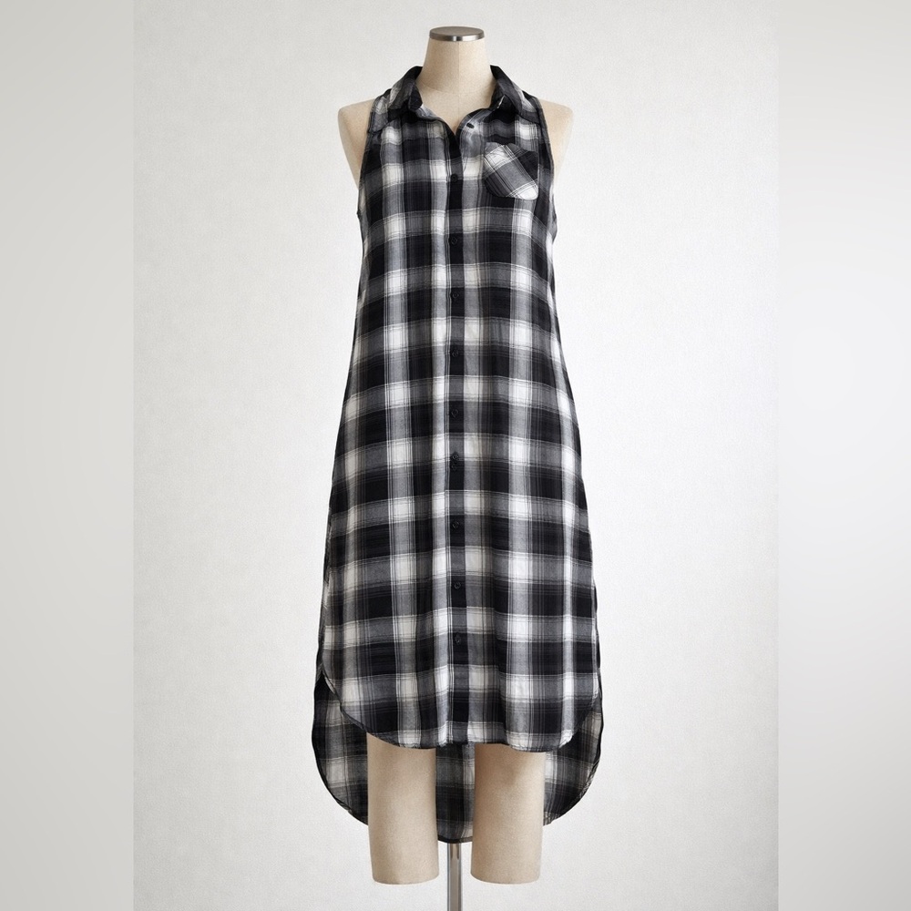 Mossimo Supply Co Sleeveless Plaid Shirt Dress Small Black White Button Front